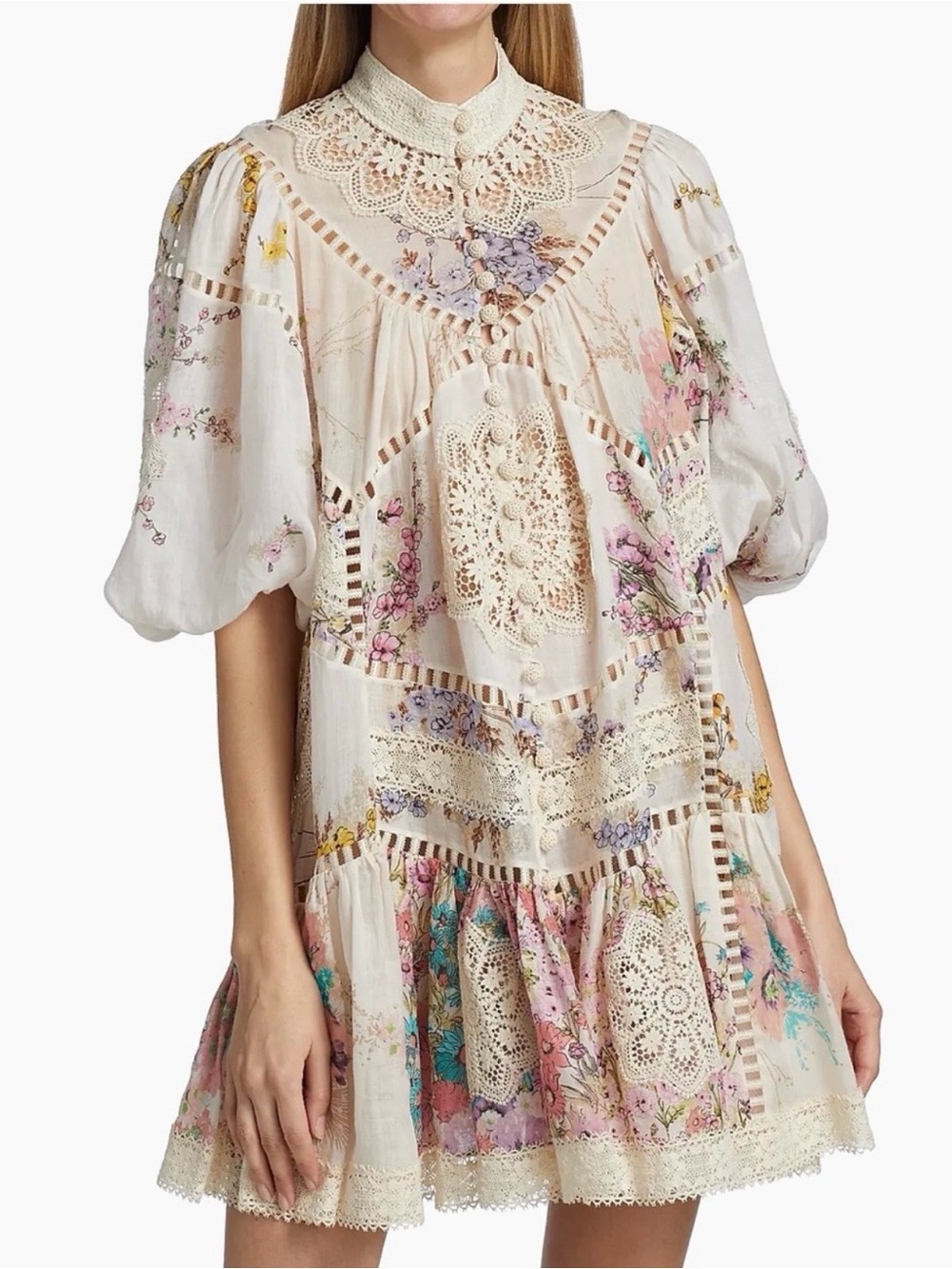 Zimmermann Jude Lace Cream Floral Mini Dress
